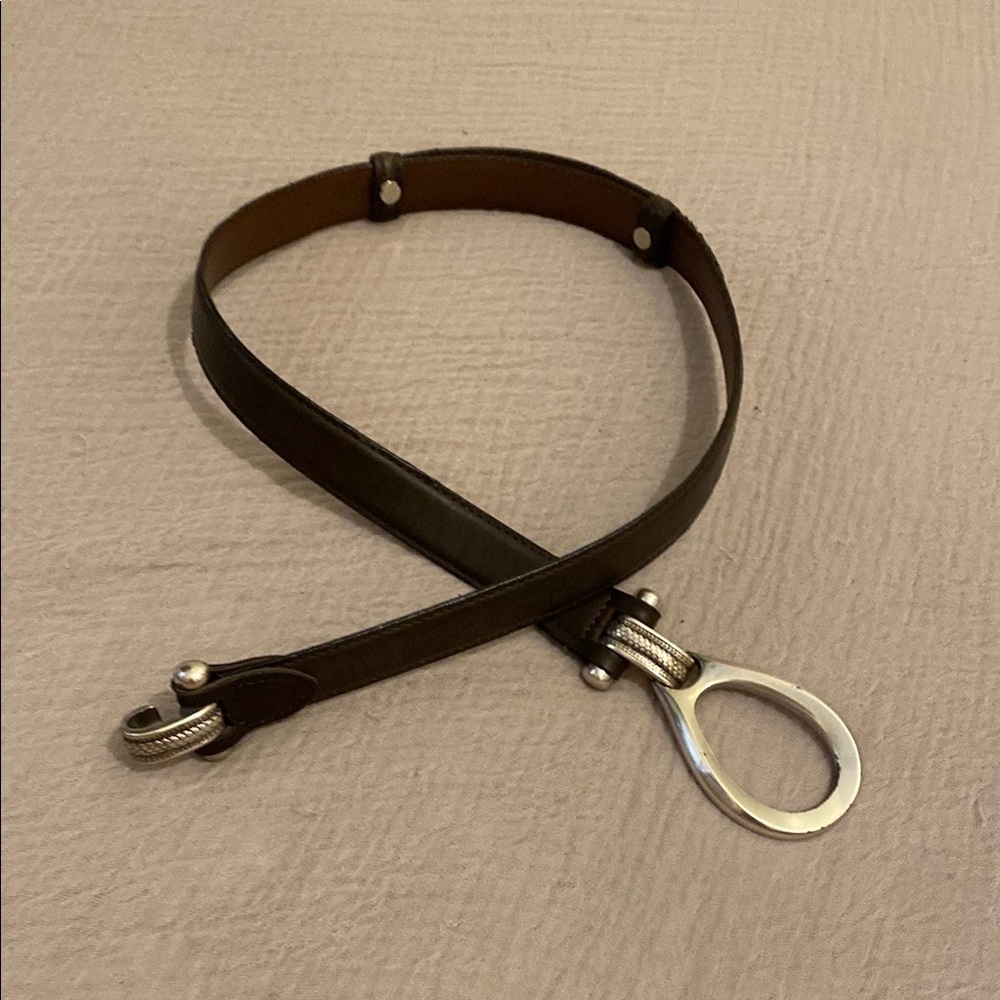 Brown Leather Keychain with Silver Accent . Size M /L